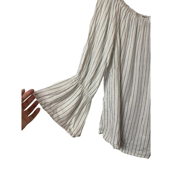 Sanctuary blue & white striped off shoulder top Linen blend size L - Picture 2 of 10